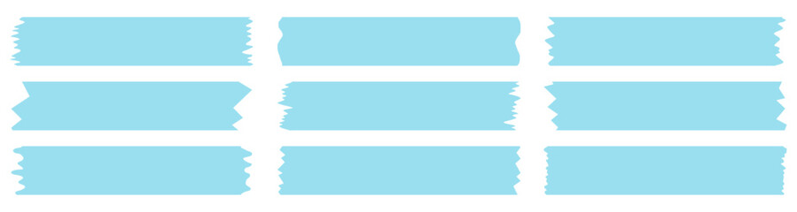 Obraz premium Set of blue washi tapes isolated on white. Washi tapes collection in vector. Pieces of decorative tape for scrapbooks. Torn paper 