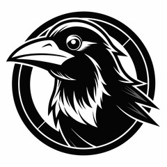black and white crow head illustration