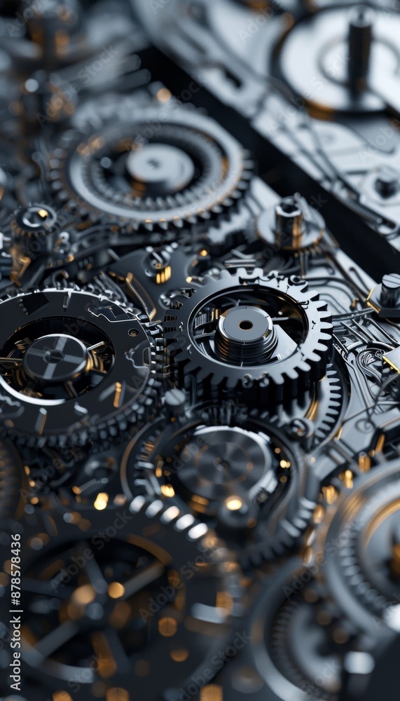 Poster close-up of intricate gears in mechanical keyboard - precision engineering & modern craftsmanship de