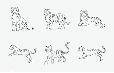 Exquisite Tiger Line Art Vector Set: Majestic and Detailed Designs