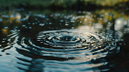 Macro Image of Water Droplet Impact Creating Ripples