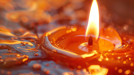 Macro Shot of a Candle Wick Burning in Molten Wax