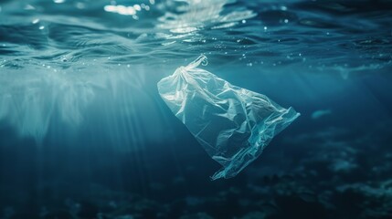 Plastic Bag Floating in the Ocean Depths