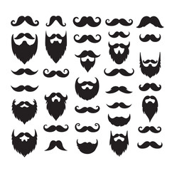 Mustaches and beard style set vector silhouettes illustration 