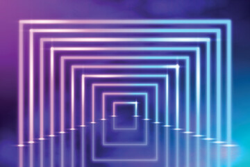 Abstract neon lights background with half square
