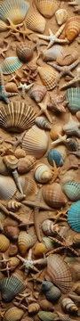 Seashells, diverse textures, and colors.