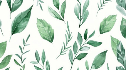 Green plant pattern , Leafy pattern , Hand-drawn plant pattern , Pencil drawn botanical illustration