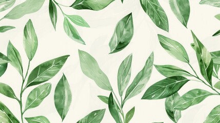 Green plant pattern , Leafy pattern , Hand-drawn plant pattern , Pencil drawn botanical illustration