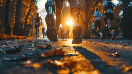 Inspirational Marathon with Runners with Disabilities Using Prosthetic Legs - Inclusive Sports Event Promoting Determination and Resilience