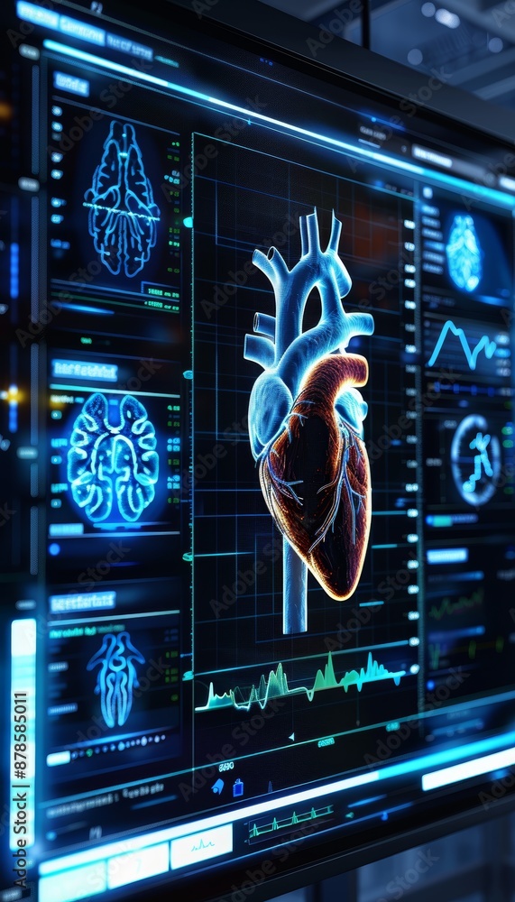 Poster digital health dashboard with comprehensive heart health data for patient analysis