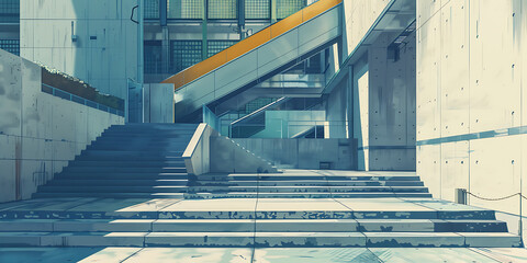 Modern concrete stairs, empty and vast.
