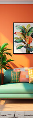 Peaceful living room with vibrant colors.