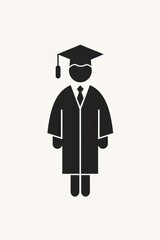 a black and white icon of a person in a graduation gown