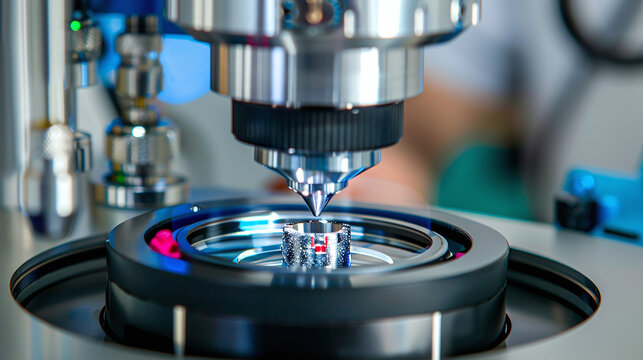 close-up pohoto of an optician using a lens grinding machine to customize eyeglass lenses