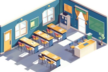 Obraz premium isometric classroom with desks and chairs