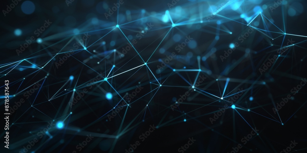 Poster abstract high tech blue glowing lines with dots and plexus triangles, abstract background. high qual