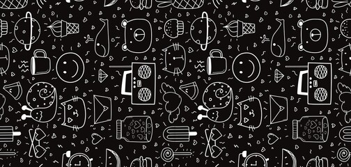 Intricate radio, smile and planets Patterns: A Symphony of Turquoise and shape Canvas, in black background