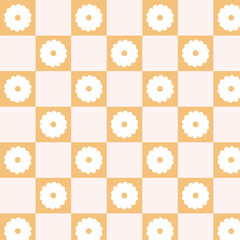 Cute seamless squared pattern with flowers on yellow and pink squares background for wrapping webs, papers, fabrics, packaging, wallpapers