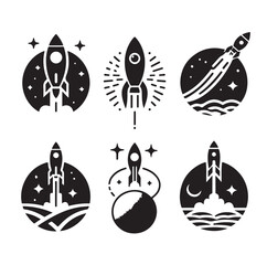 rocket launch icon set vector silhouettes illustration 