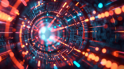 Fototapeta premium Abstract digital tunnel, swirling colors, futuristic design. 