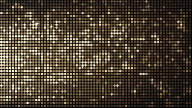 Fototapeta Wall in yellow and white brown, ocher polka dots. Stylish disco shiny golden paillette. Shiny copper platinum round sequin pattern. Round sparkling luxury scale. 