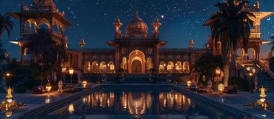 Moorish Revival Palace, Starlit Evening, Ornate Splendor,