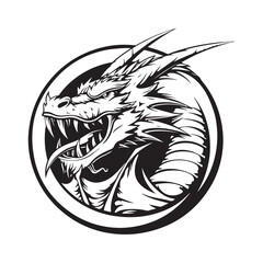 Dragon circle mascot logo design black and white Vector Image