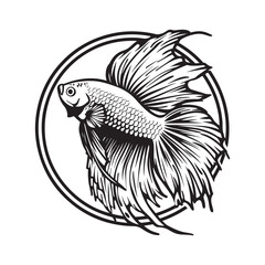 Betta fish on circle image vector. black and white betta fish isolated on white
