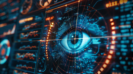 Fototapeta premium A close-up of a computer screen with AI-generated security reports. technology AI