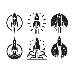 rocket launch icon set vector silhouettes illustration 