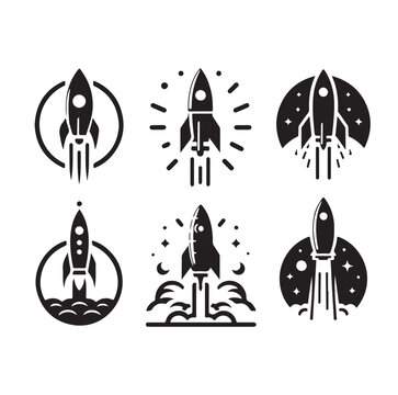rocket launch icon set vector silhouettes illustration 