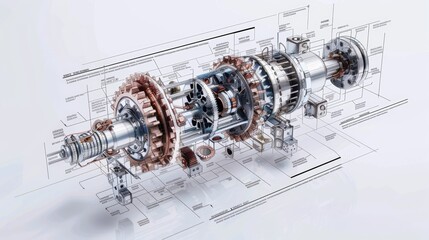 Technical Cross Section of Gearbox Showing Internal Gears and Mechanisms for Engineering Education