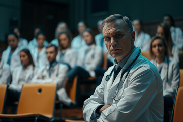 Senior doctor addressing medical staff