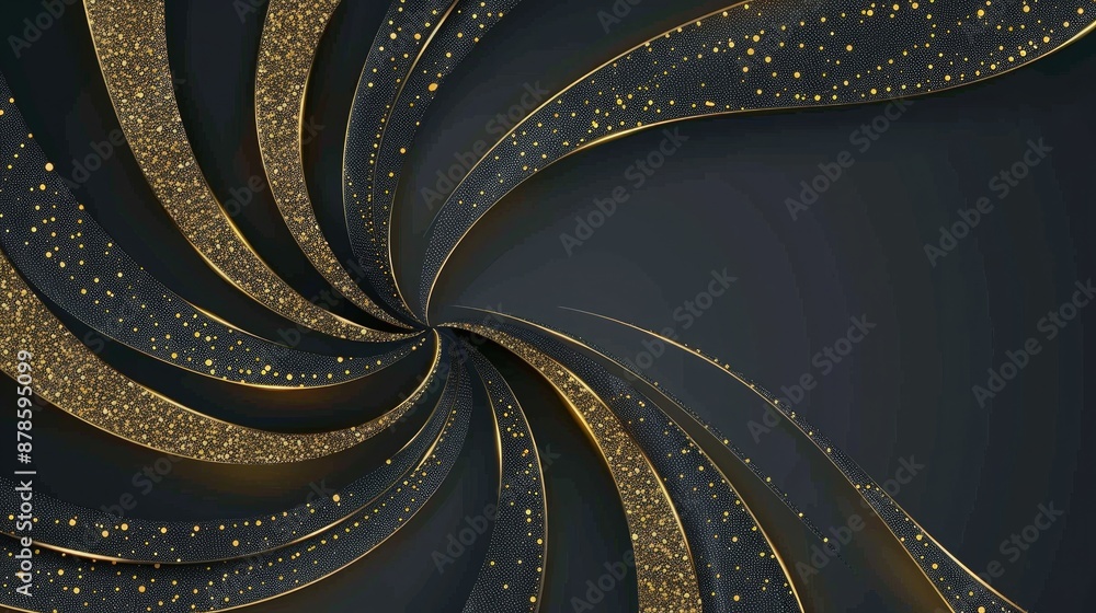 Wall mural a dark charcoal background with swirling gold glitter lines creating an elegant spiral pattern, perf