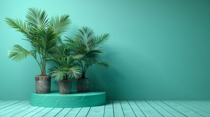 Fototapeta premium Tropical Plants on a Turquoise Platform