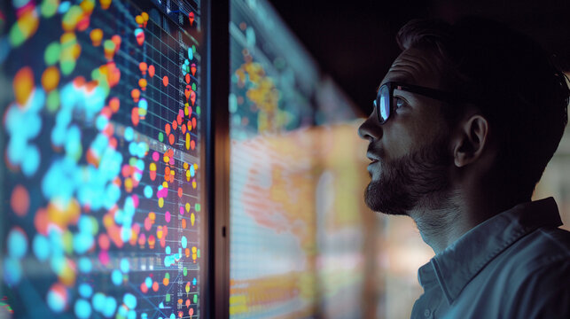 A data scientist visualizing data with scatter plots.