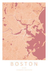 Vector poster map city Boston. Detailed city map, 2024 new, map Boston for print of posters