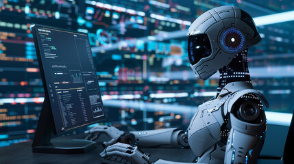 A professional using AI to track and prevent cyber threats. technology AI