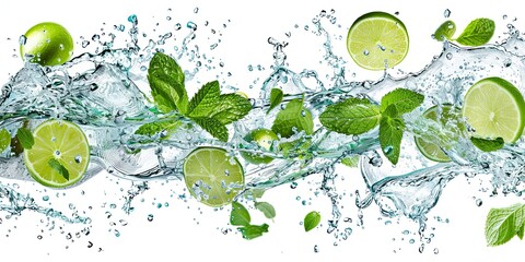 Splashing Lime and Mint in Water.