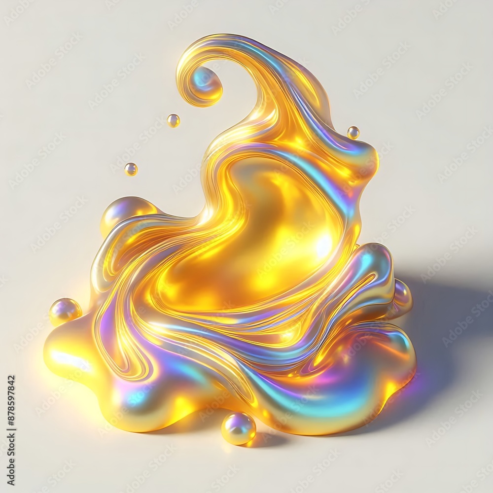 Poster a gold liquid with a wave shape and many small balls floating in it