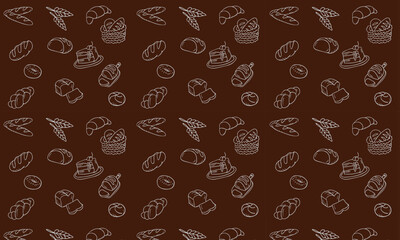 Seamless vector pattern with hand drawn doodle bakery products and pastries