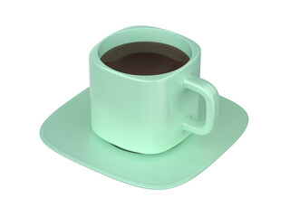 Green porcelain coffee cup with black coffee on a grey background