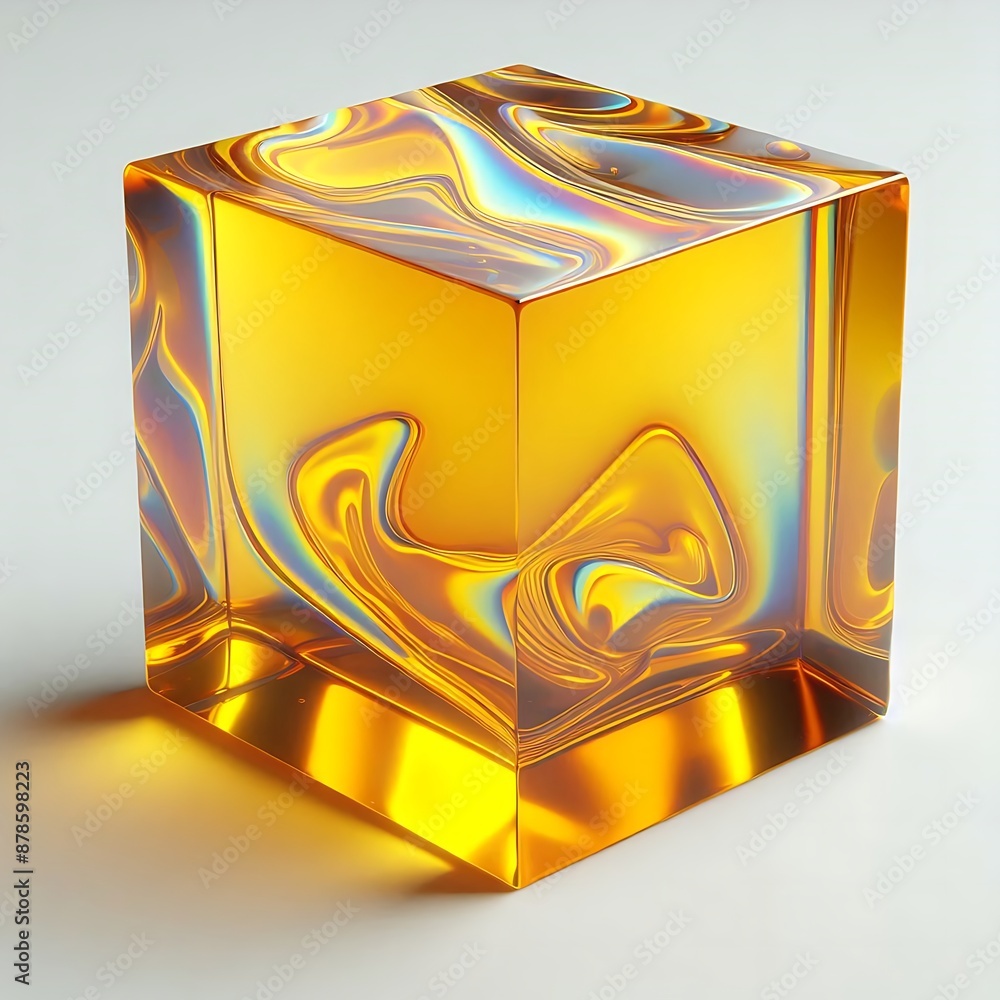 Poster a yellow cube with a swirl pattern on it