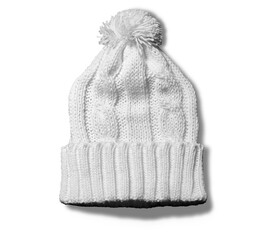 White Woolen Beanie Hat on Transparent Background