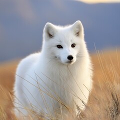Arctic Fox in Golden Meadow, Wildlife Photography, fox close up