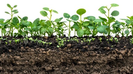 set of Young plants growing in soil humus . Isolated on a transparent background. PNG