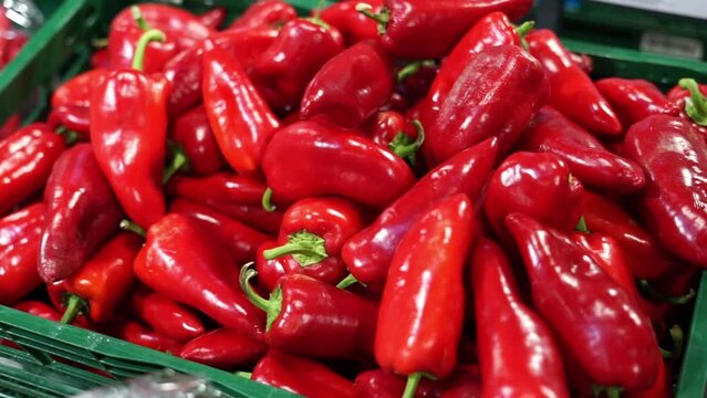red pepper on the counter in a supermarket