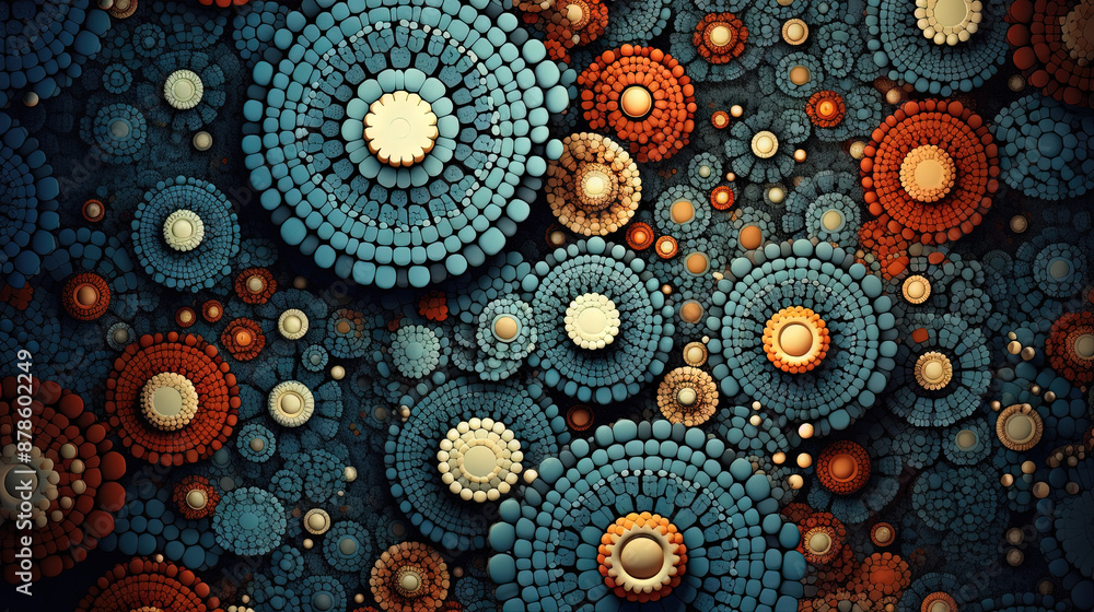 Poster abstract fractal ornament with floral elements and dotted texture.