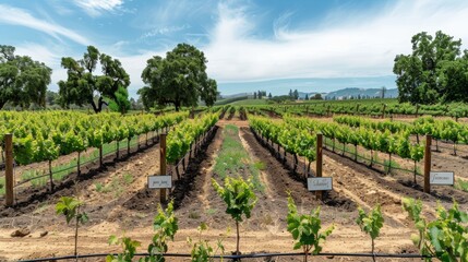 Vineyard Sections for Different Grape Varieties Including Pinot Noir, Sauvignon Blanc, Zinfandel, Landscape for Posters