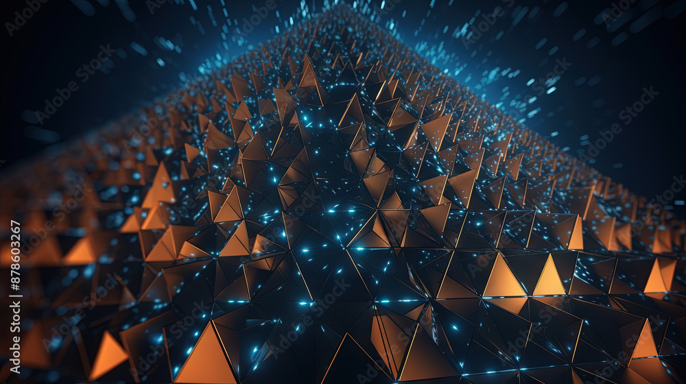 Poster Abstract background with structure of neon triangles and technology style